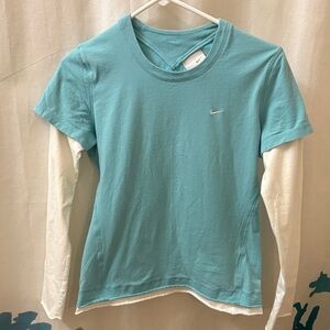 Nike Women's Teal and White Long Sleeve Tee
